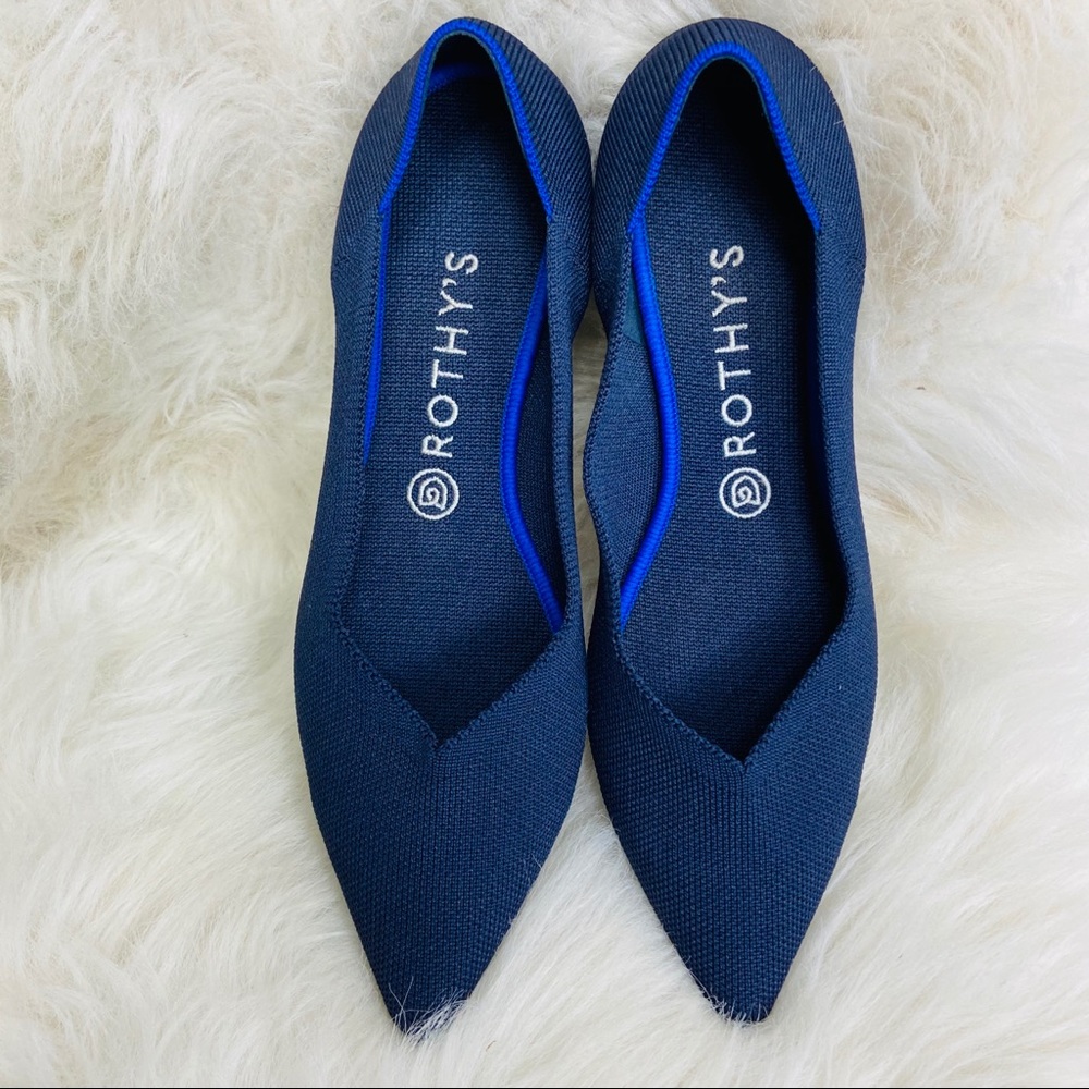 Rothys cobalt blue solid point flats. Size 10